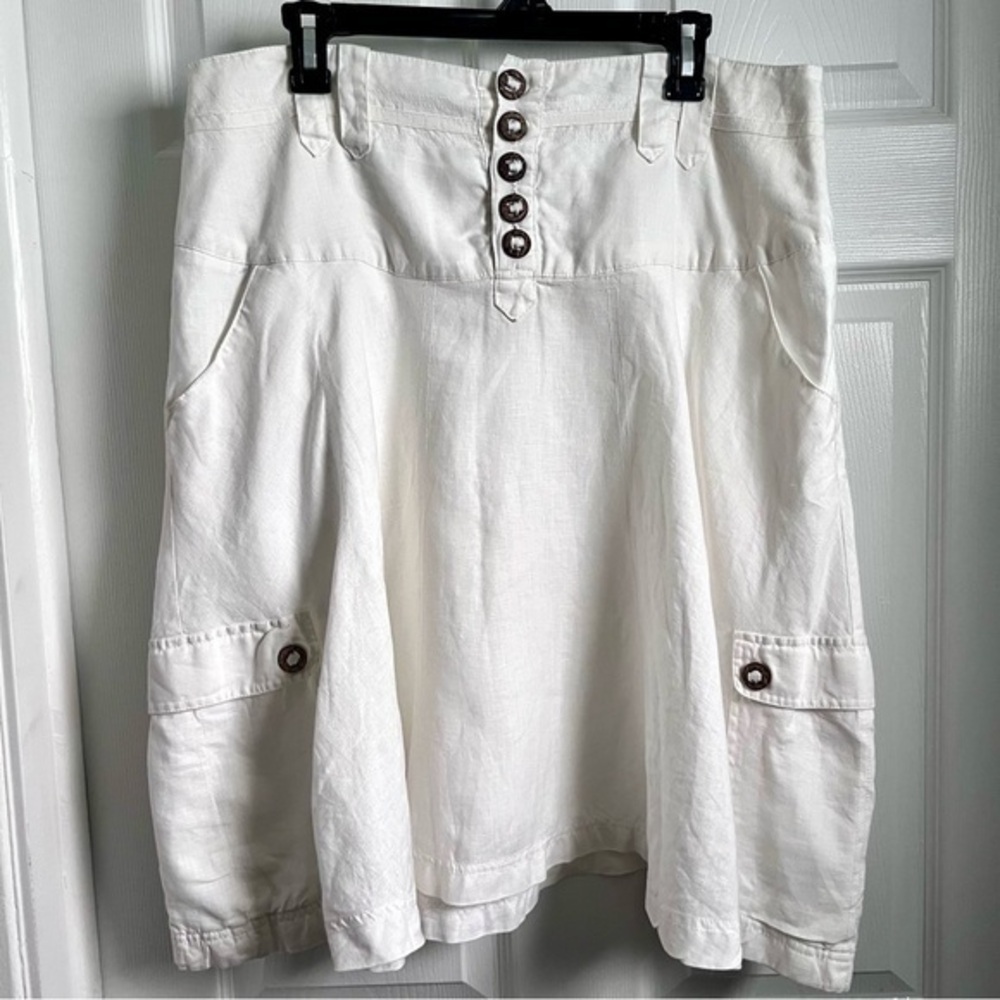 Oxmo 100% Linen Skirt White Women Large summer feminine buttons midi